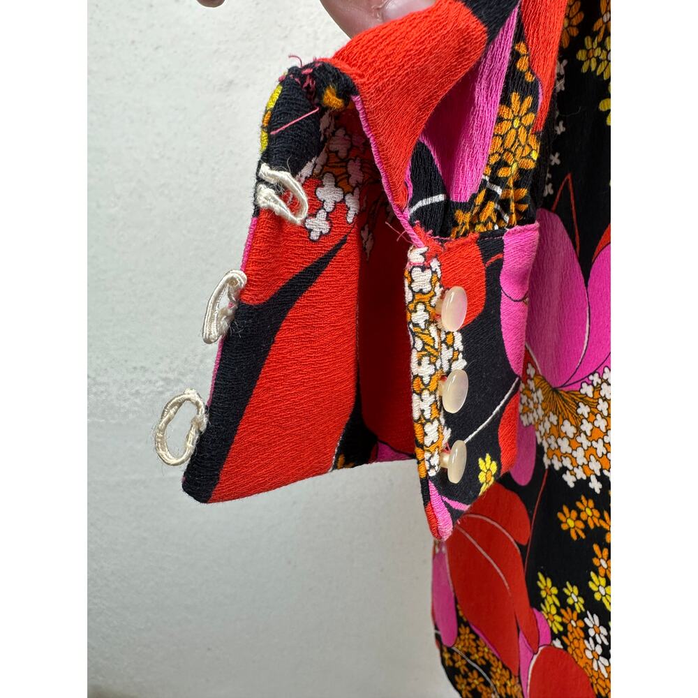 Vintage 60's 70's Mod Floral Shirt Dress Rock Bold Pointed Collar SZ L Retro - Picture 5 of 12